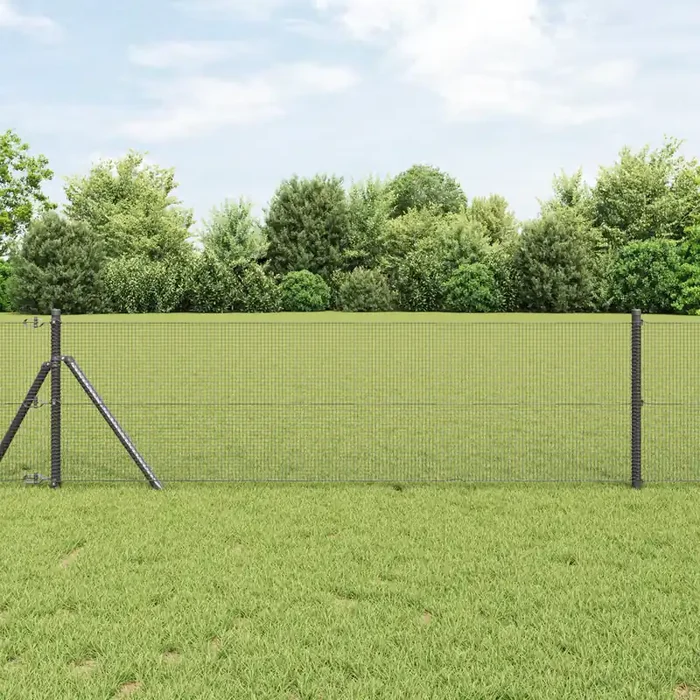 vidaXL Welded Wire Fence with 7 Posts Grey 0.6×10 m Steel
