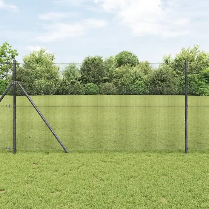 vidaXL Welded Wire Fence with 7 Posts Grey 1.4×10 m Steel