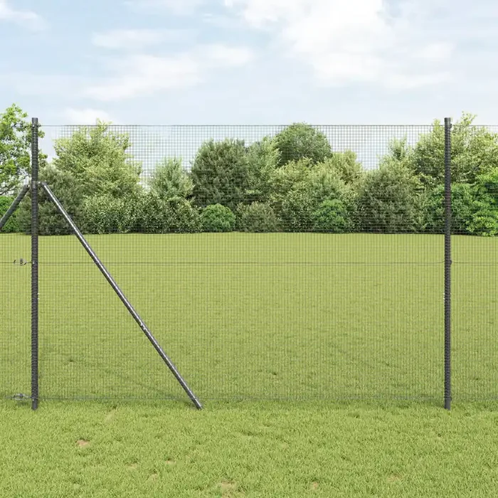 vidaXL Welded Wire Fence with 7 Posts Grey 1.6×10 m Steel