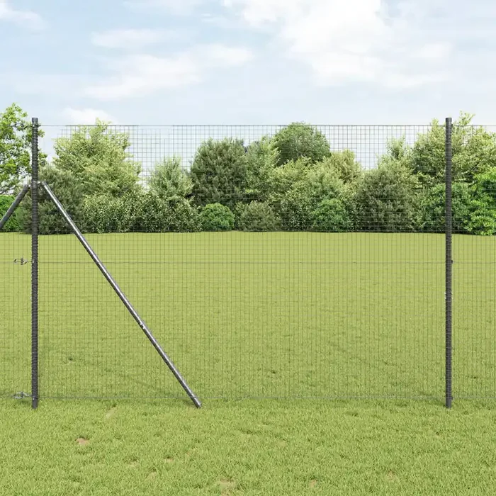 vidaXL Welded Wire Fence with 7 Posts Grey 1.6×10 m Steel