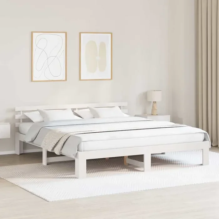 vidaXL White Bed Frame White Solid wood 200 x 200 cm Adjustable Armrests