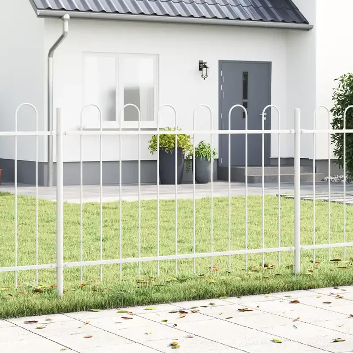 vidaXL White Garden Fence with Hoop Top – 13.6 x 0.8 m – Steel