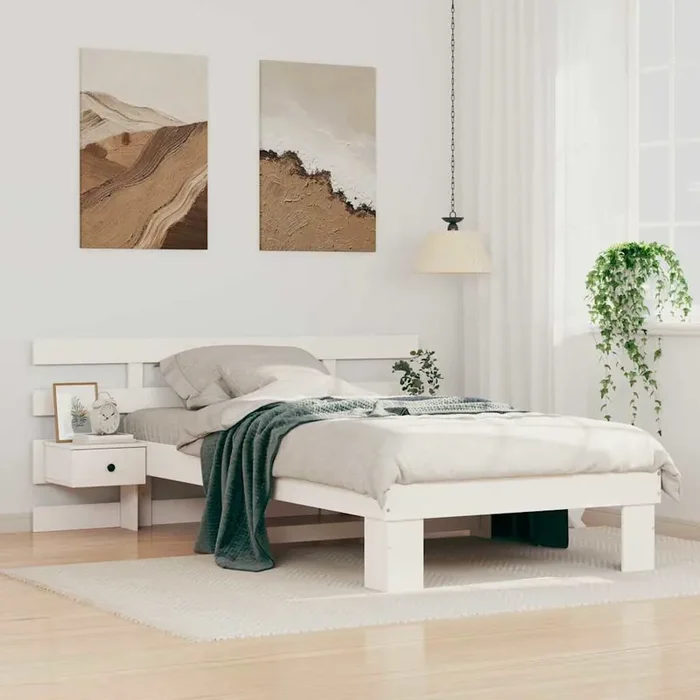 vidaXL with Drawer with Headboard White 100 x 200 cm Solid pine wood