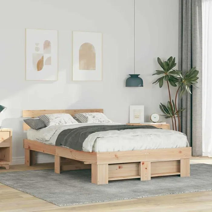 vidaXL with Headboard Brown 140 x 190 cm Solid pine wood