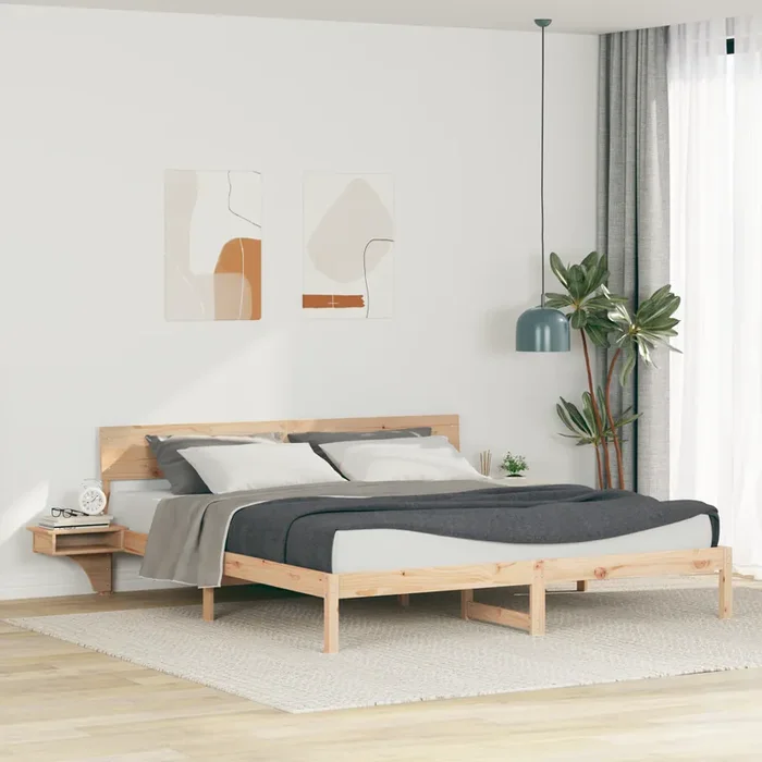vidaXL with Headboard Brown 200 x 200 cm Solid pine wood
