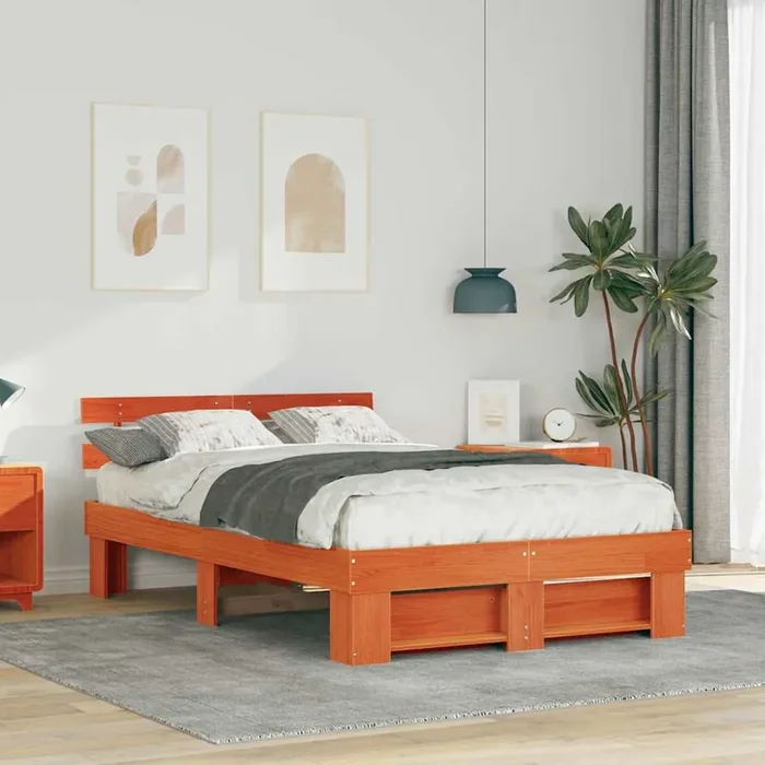vidaXL with Headboard Wax brown 120 x 200 cm Solid pine wood