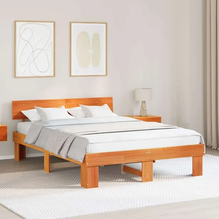 vidaXL with Headboard Wax brown 140 x 200 cm Solid pine wood
