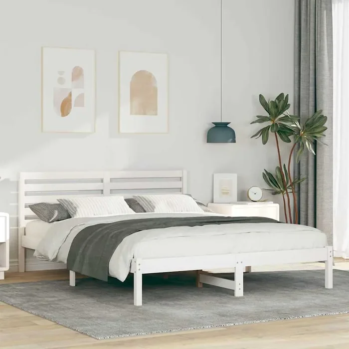 vidaXL with Headboard White 150 x 200 cm Solid pine wood
