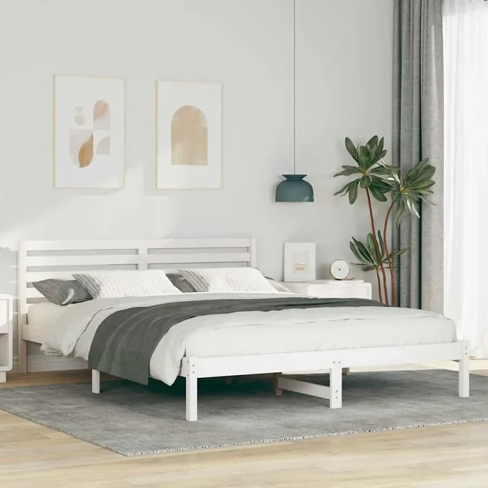 vidaXL with Headboard White 160 x 220 cm Solid pine wood