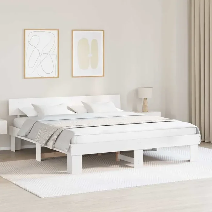 vidaXL with Headboard White 180 x 200 cm Solid pine wood