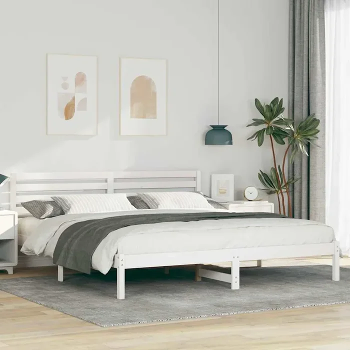 vidaXL with Headboard White 180 x 200 cm Solid pine wood
