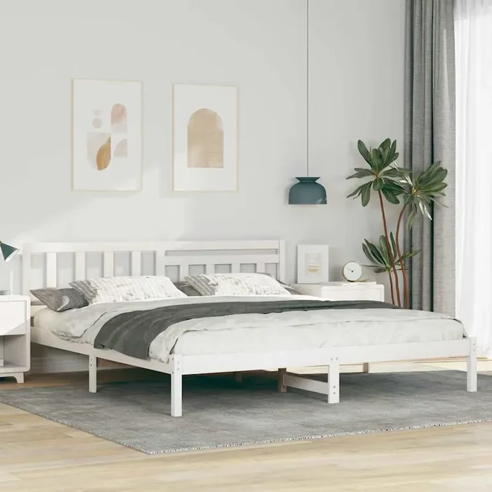 vidaXL with Headboard White 200 x 200 cm Solid pine wood