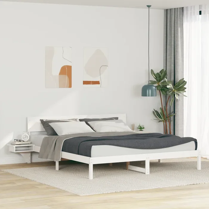 vidaXL with Headboard White 200 x 200 cm Solid pine wood