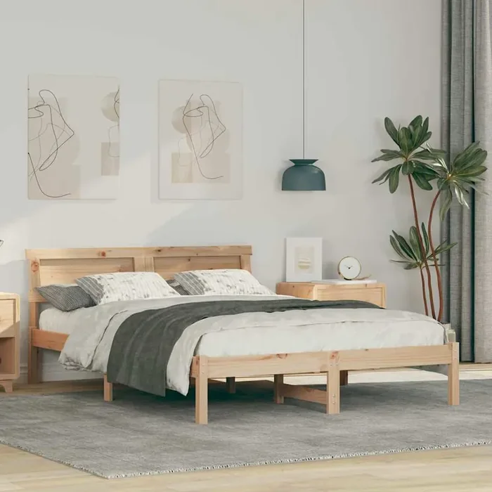 vidaXL with LED Strip Lights with Headboard Brown 120 x 200 cm Solid pine wood