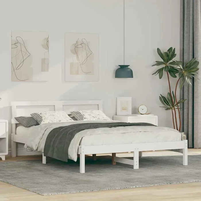 vidaXL with LED Strip Lights with Headboard White 120 x 190 cm Pine wood