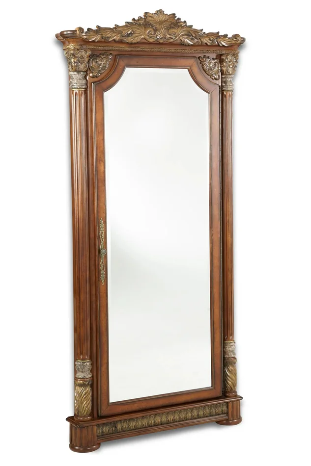 Villa Valencia – Accent Floor Wall Mirror with Storage – Classic Chestnut