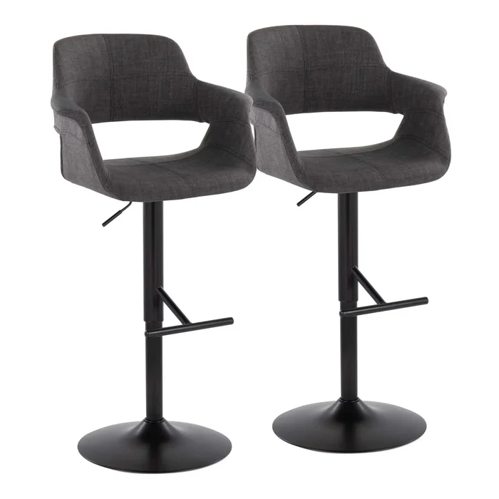 Vintage Flair – Mid Century Modern Adjustable Barstool With Straight T Footrest (Set of 2)