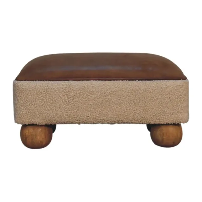 Vintage Leather Boucle Ball Footstool – Brown