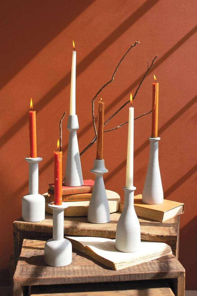 White Cast Iron Taper Candle Holders – One Each Design Set Of 6 By Kalalou – White