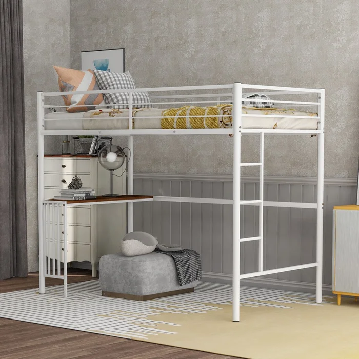 White Metal Twin Size Loft Bed With Desk By Homeroots