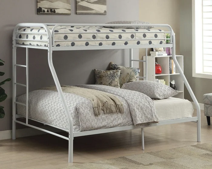 White Twin Xl Over Queen Size Metal Bunk Bed By Homeroots