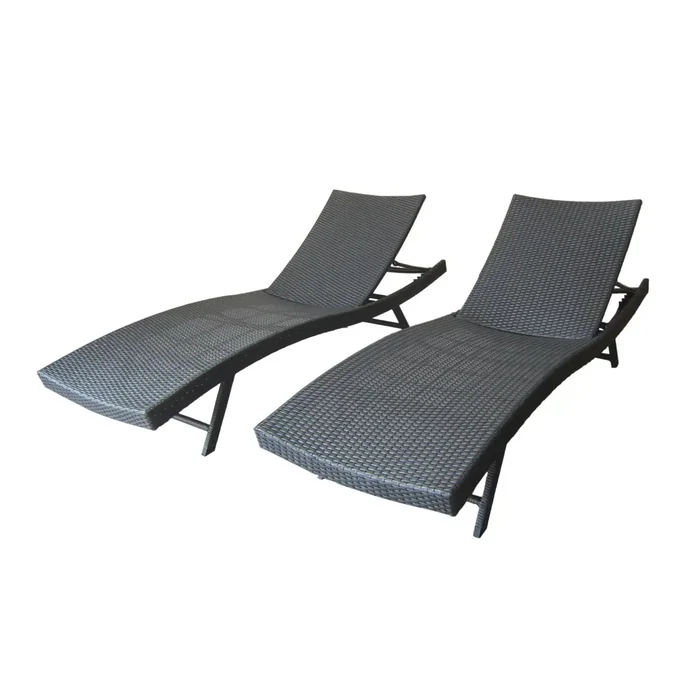 Wicker Chaise With Adjustable Reclining Seats (Set of 2) – Gray
