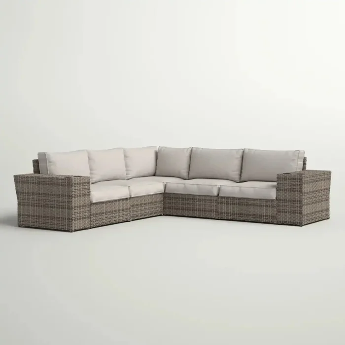 Wide Outdoor Wicker Patio Sectional With Cushions & Reversible Design – Gray