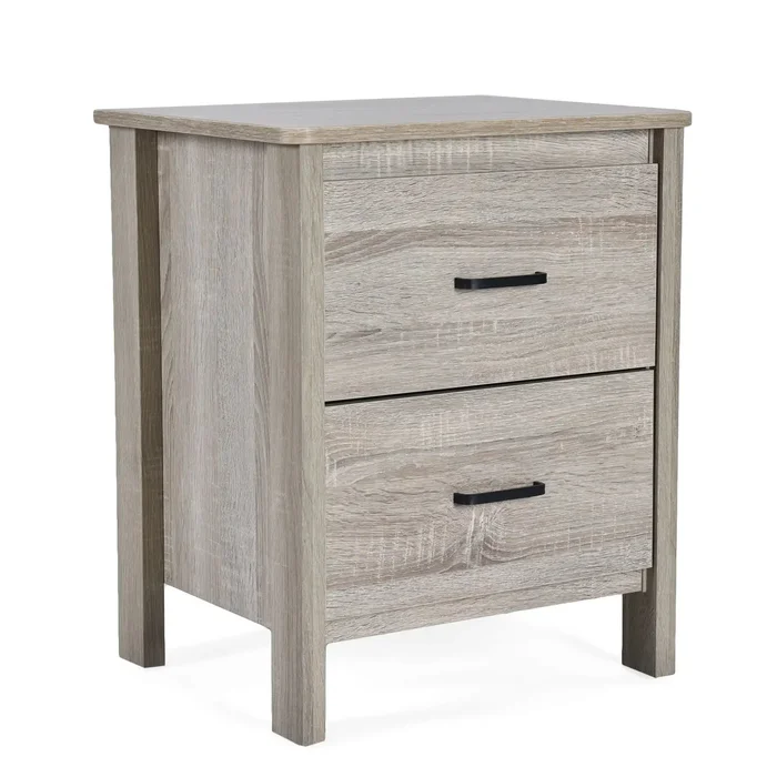 Wood Nightstand With 2 Drawers And Metal Handle – Oak