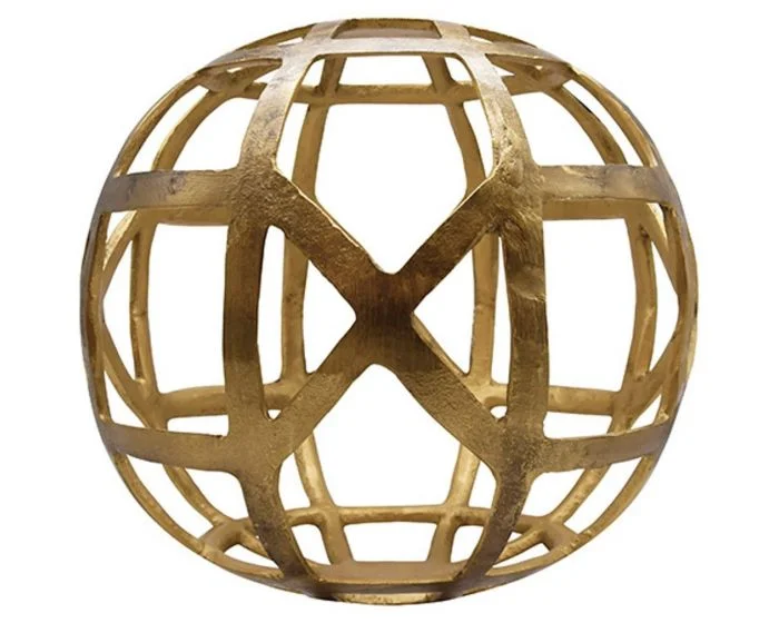 Worlds Away Large Round Metal Ball With Geo Cutouts In Textured Brass (Dropshippable)