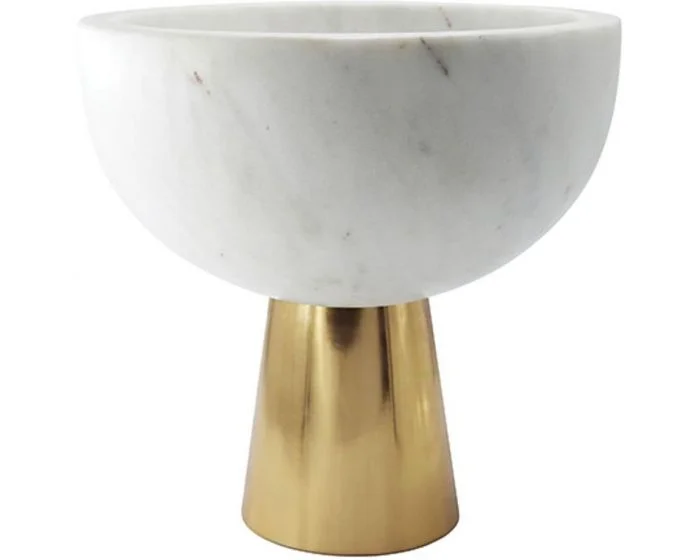 Worlds Away Large White Marble Bowl With Brass Base (Dropshippable)