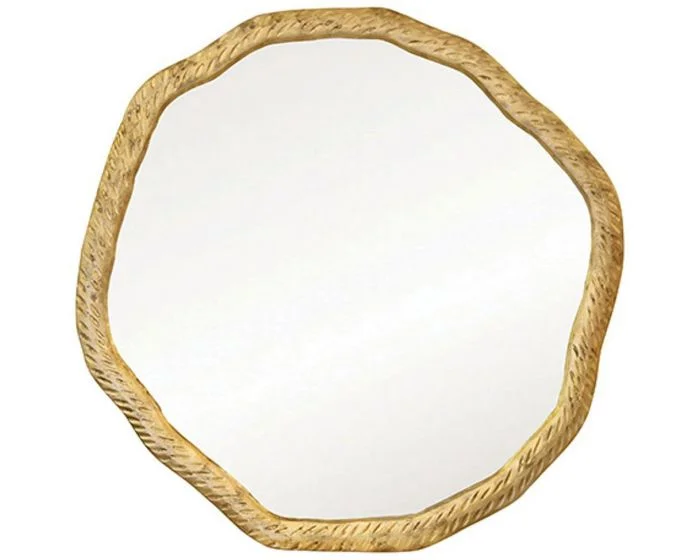Worlds Away Round Metal Mirror With Organic Textured Antique Brass Frame (Dropshippable)