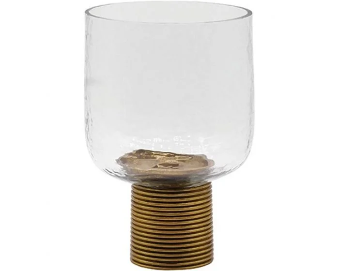 Worlds Away Small Clear Glass Candle Votive With Ribbed Brass Base (Dropshippable)