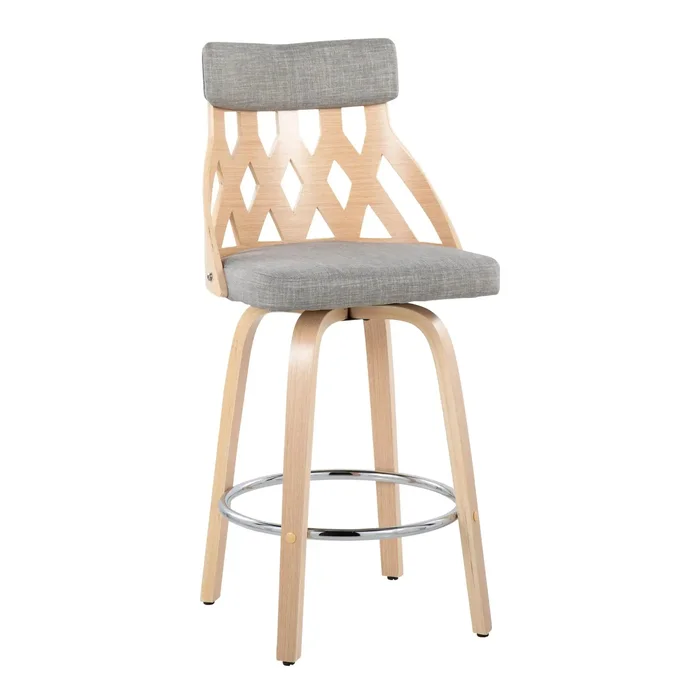 York – Mid-Century Modern Counter Stool – Natural / Light Gray