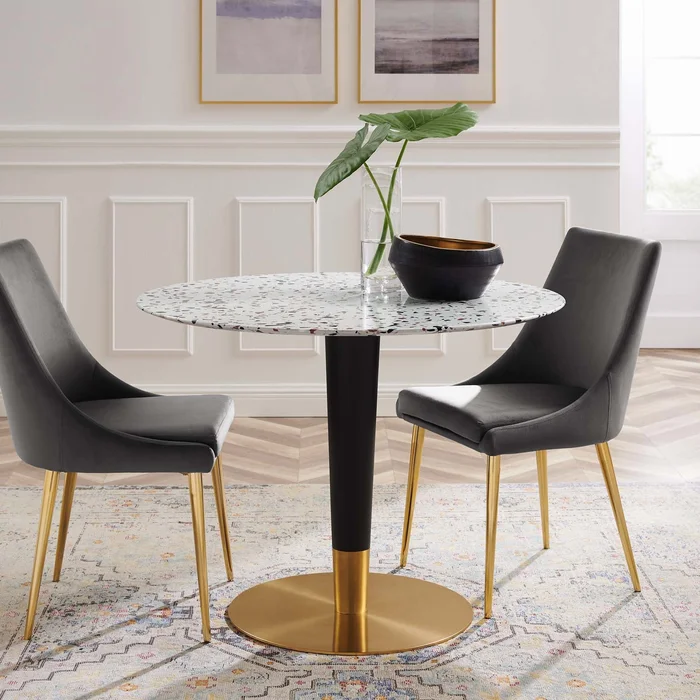 Zinque 40″ Round Terrazzo Dining Table By Modway – EEI-5727-GLD-WHI – Gold White