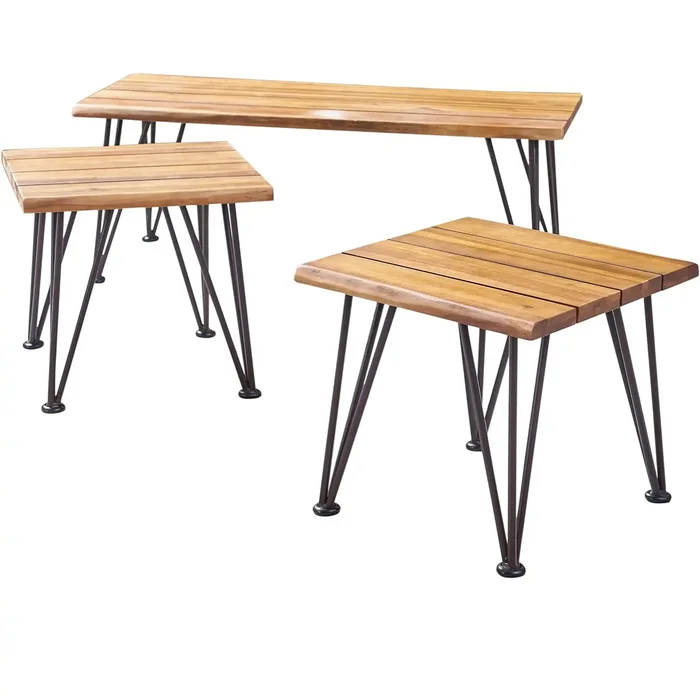 Zion – Outdoor Industrial Iron And Coffee Table – Teak